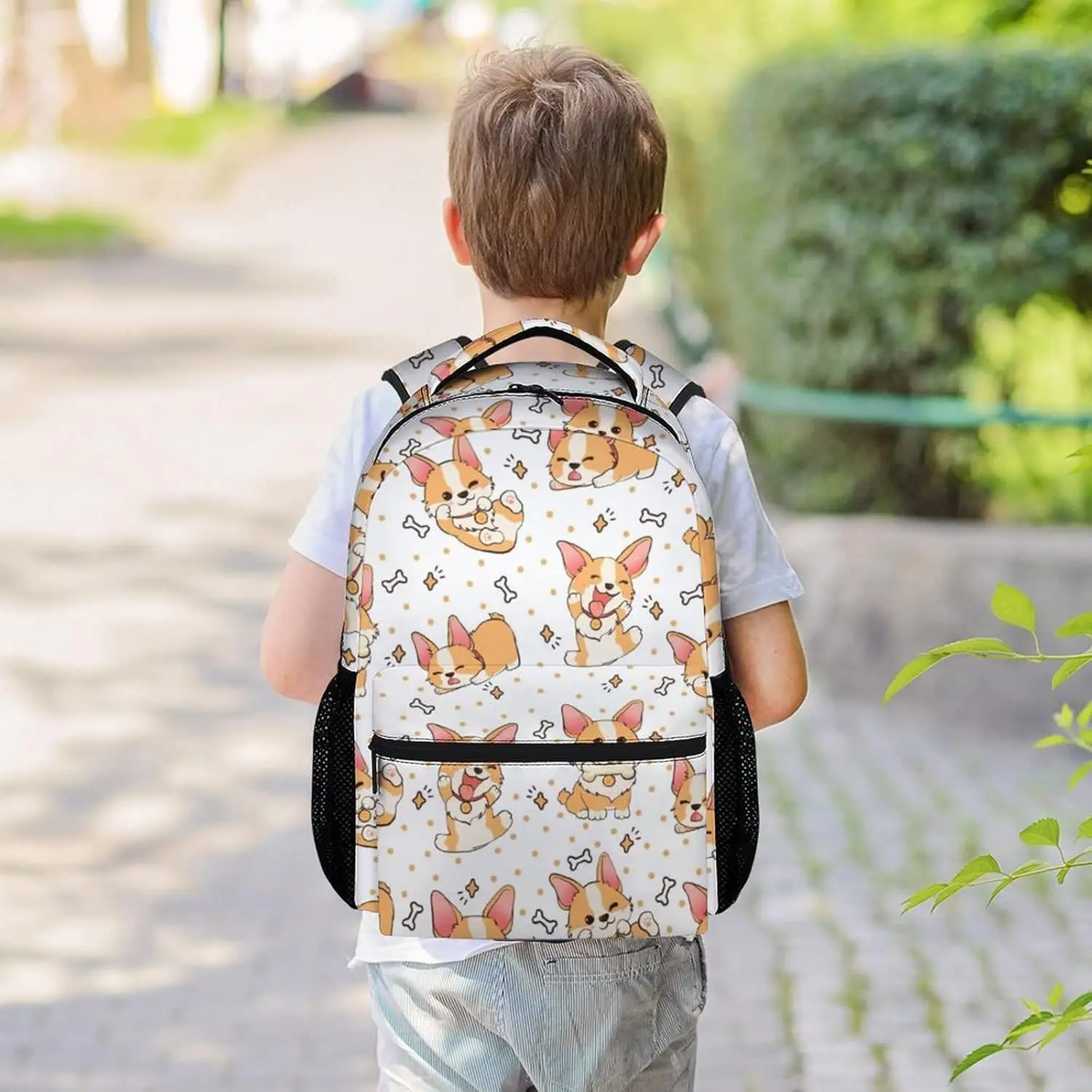 Simpatico zaino Corgi, bookbag a tema cane da 16 pollici con cinghie regolabili, durevole, leggero, grande capacità, zaino scolastico