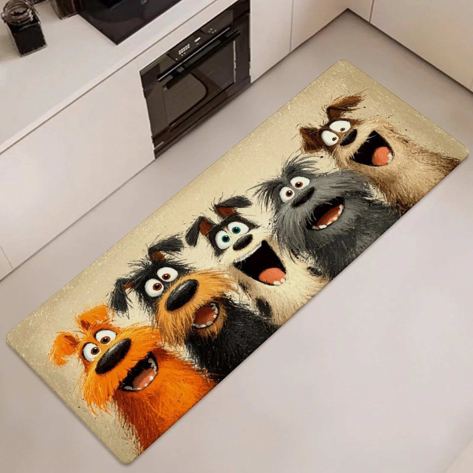 

Cartoon Happy Dogs Print Kitchen Mat, Non-Slip Washable Durable Runner Rug for Kitchen, Bathroom, Laundry Room and Home Decor