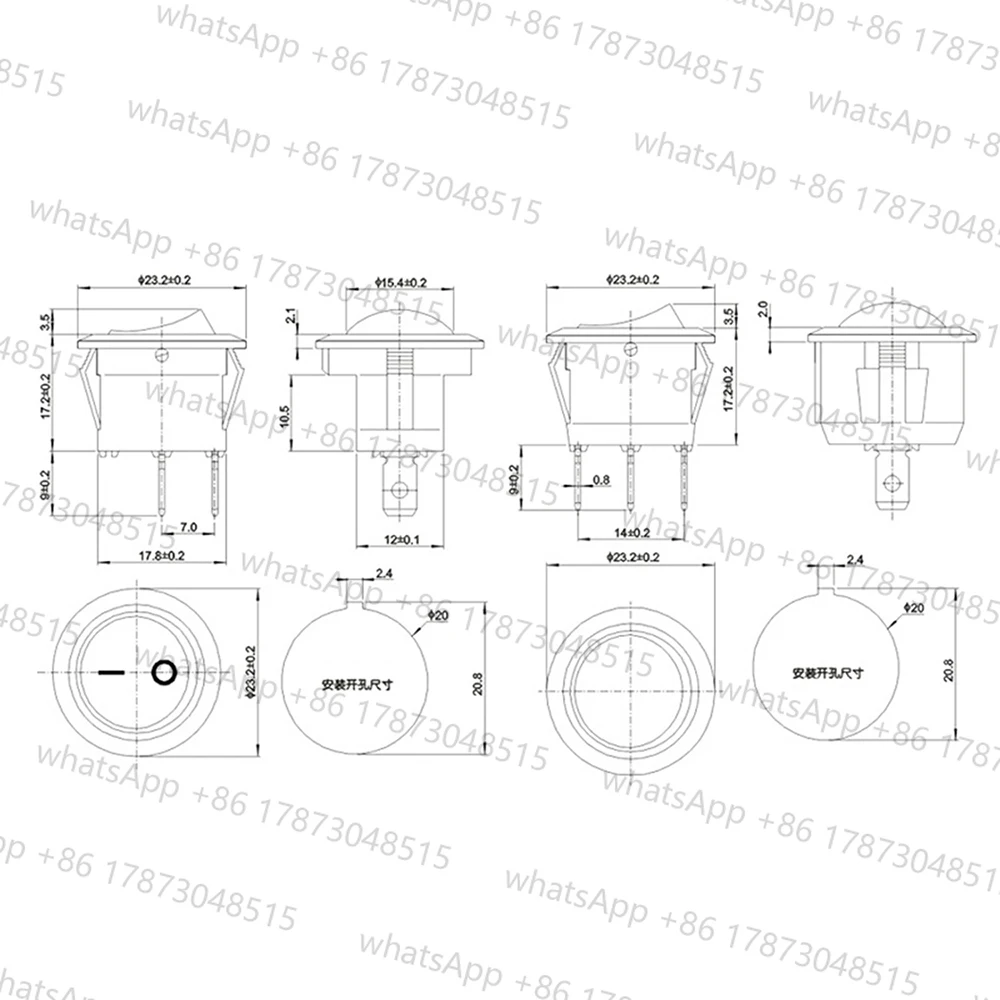 KCD5-103N Round Illuminated Rocker Pushbutton Switches for Lighting Transformers, 4-Pack