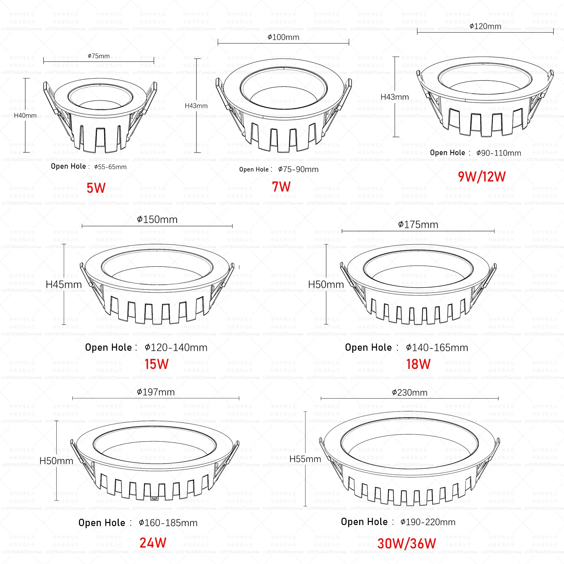 Round LED Downlight Dimmable AC220v Cob Ceiling Spotlights Household Indoor Lighting Light 7w 12w Living Room Recessed Down Lamp