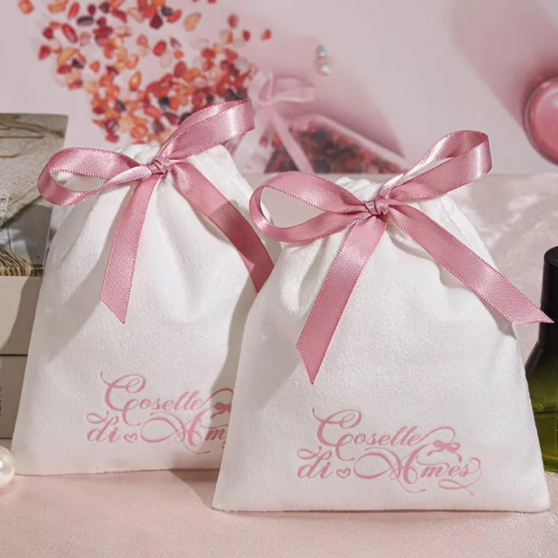 

Custom Logo Soft Velvet Gift Perfume Storage Drawstring Bag Luxury Flannel Packing Jewelry Pouch