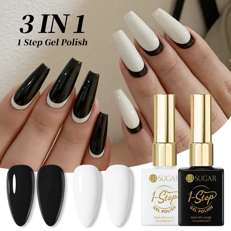 UR SUIKER 3 IN 1 Zwart Wit 1-Step Gel Nagellak Geen basisgel Top Coat nodig 15 ml Sneldrogend Semi-permanente Losweken UV LED Gel