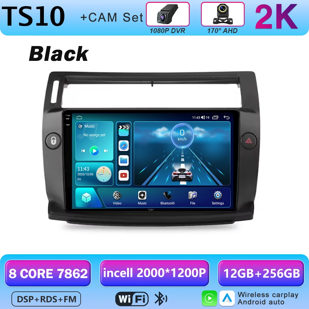 Android 16 multimediaspeler GPS autoradio navigatiesysteem voor Citroen C4 C-Triomphe Quatre 2004-2014 met Carplay