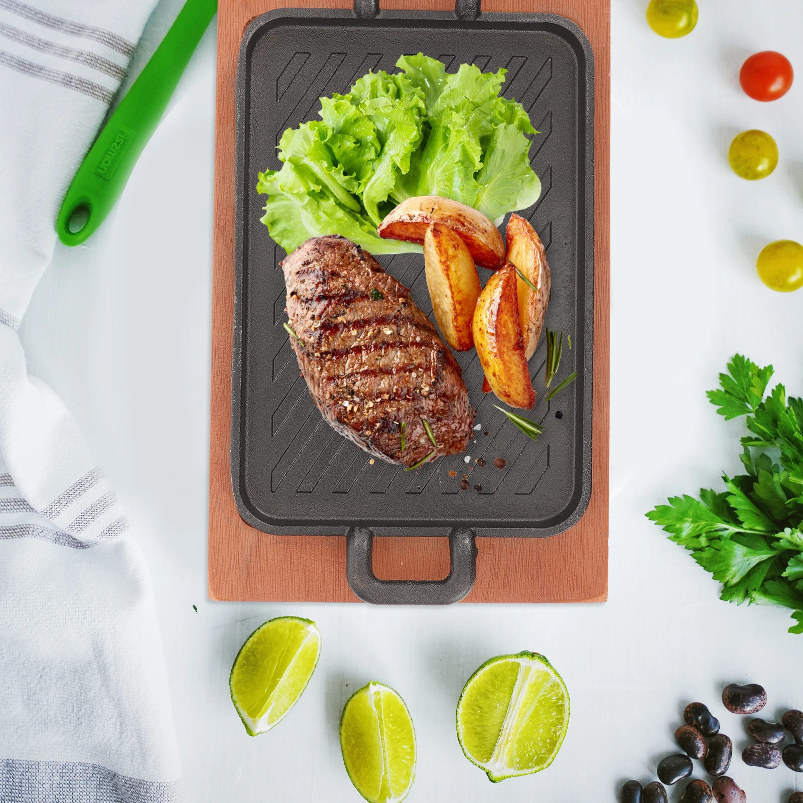 

1Set Korean Style Thick Iron Grill Pan Strong Thermal Conductivity Nonstick Baking Tray for Gas Stove Barbecue Accessories