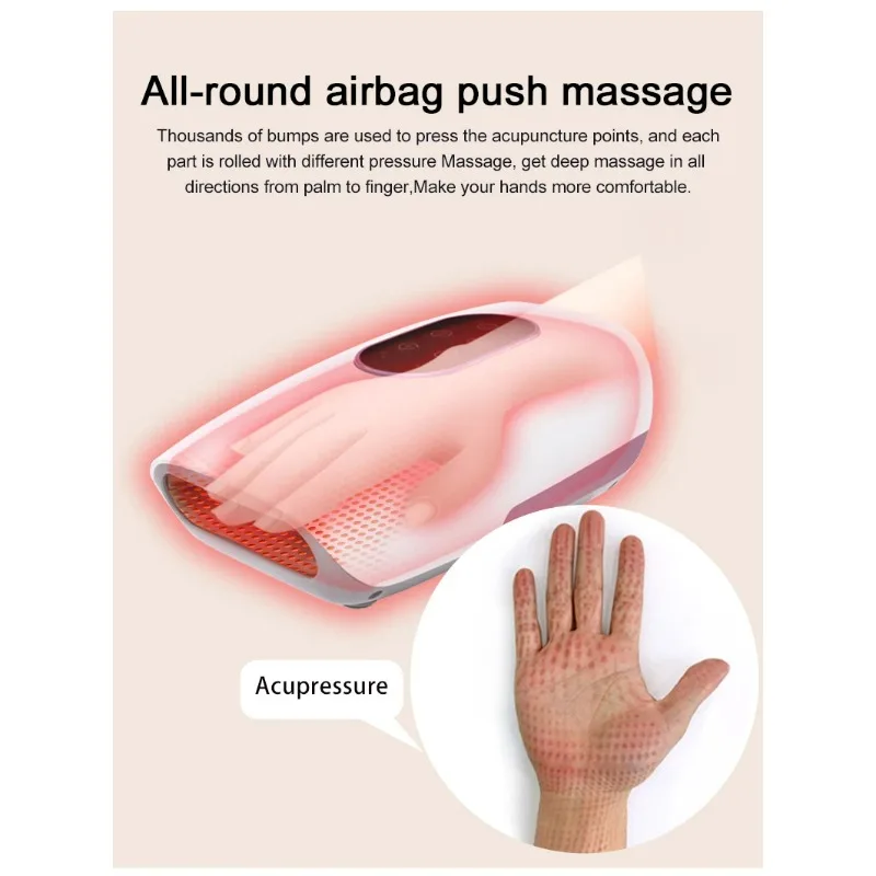 Rechargeable Portable Hand Massager with Heat Function Wireless Air Compression Hot Compress for Finger Numbness