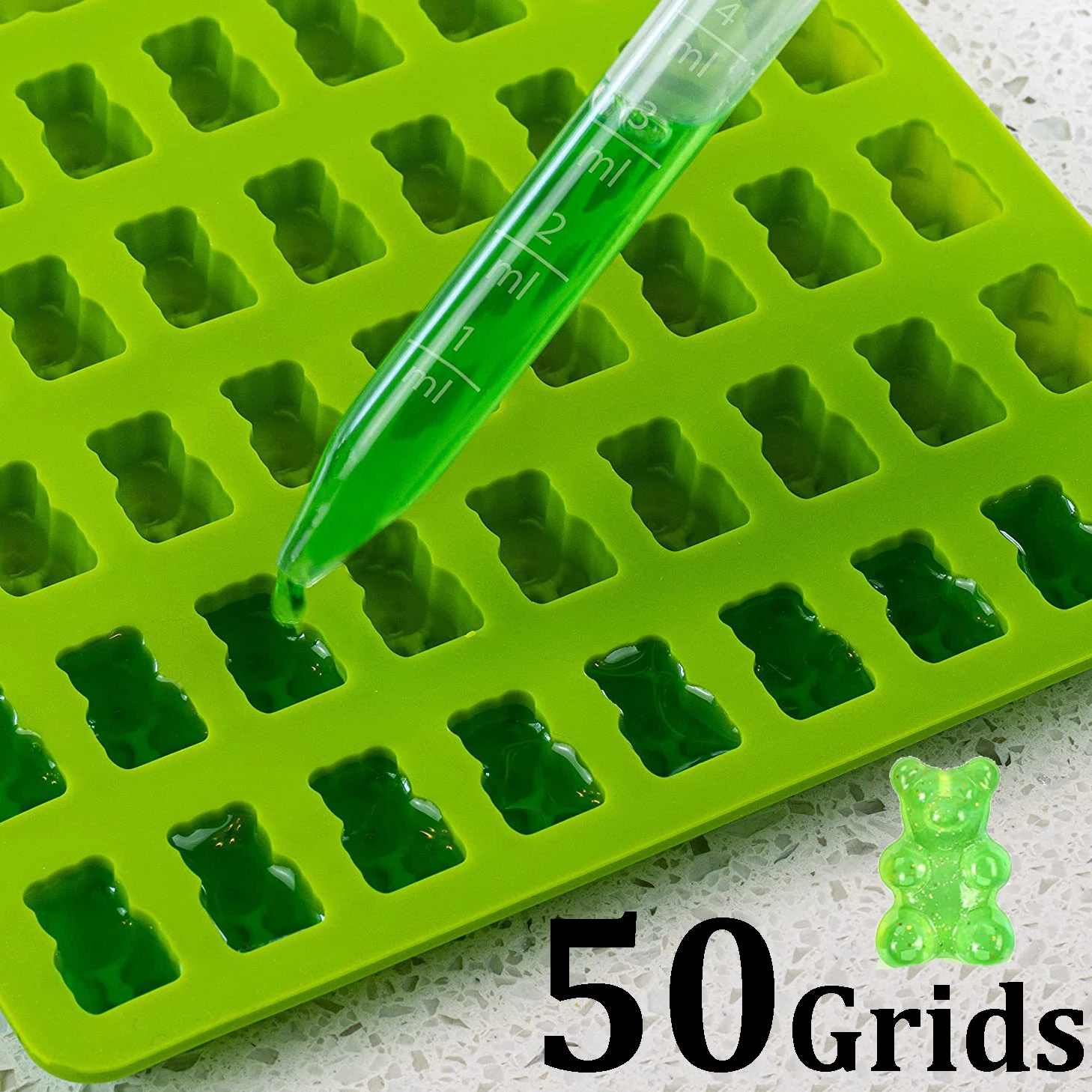 50 Grids Gummy Bear Mold Summer Ice Silicone Molds Candy Jelly Chocolate Mould with Dropper Fondant Mold DIY Baking Kitchen Tool