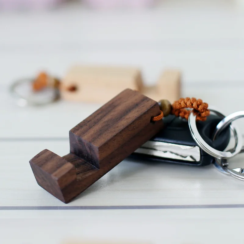 Walnut Mobile Phone Holder Car Key Chain Pendant Engraving Customized Your Logo Elephant Beech Wood Keychain DIY Making Keyrings