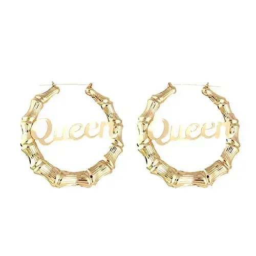 Classic Large Slub Ring Hoop Earrings Golden Large Circle Hoop Earrings English Letter Large Circle Slub Hoop Earrings for Women