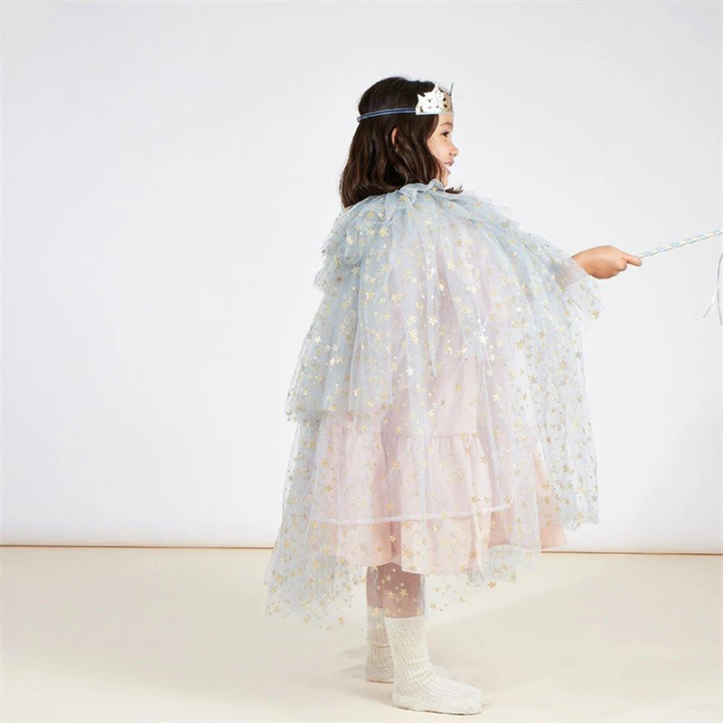 Children\'s Star Gauze Cape Princess Cloak Mesh Cape Shawl Christmas Dress Up Kindergarten Dance Show Set Kids Clothes Girls