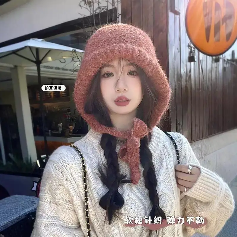 Imitation Mink Fur Beanie Autumn Winter Women Warm Japanese Knit Fluffy Trapper Hat Pile Caps Men Ear Protection Pullover Bonnet