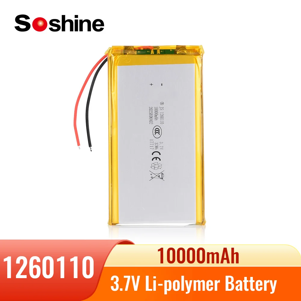 Soshine 3.7V 1260110 10000mAh Rechargeable Polymer Battery 10000mAh Lipo Li-Po for Toy Power Bank GPS Laptop Camping Lights Diy