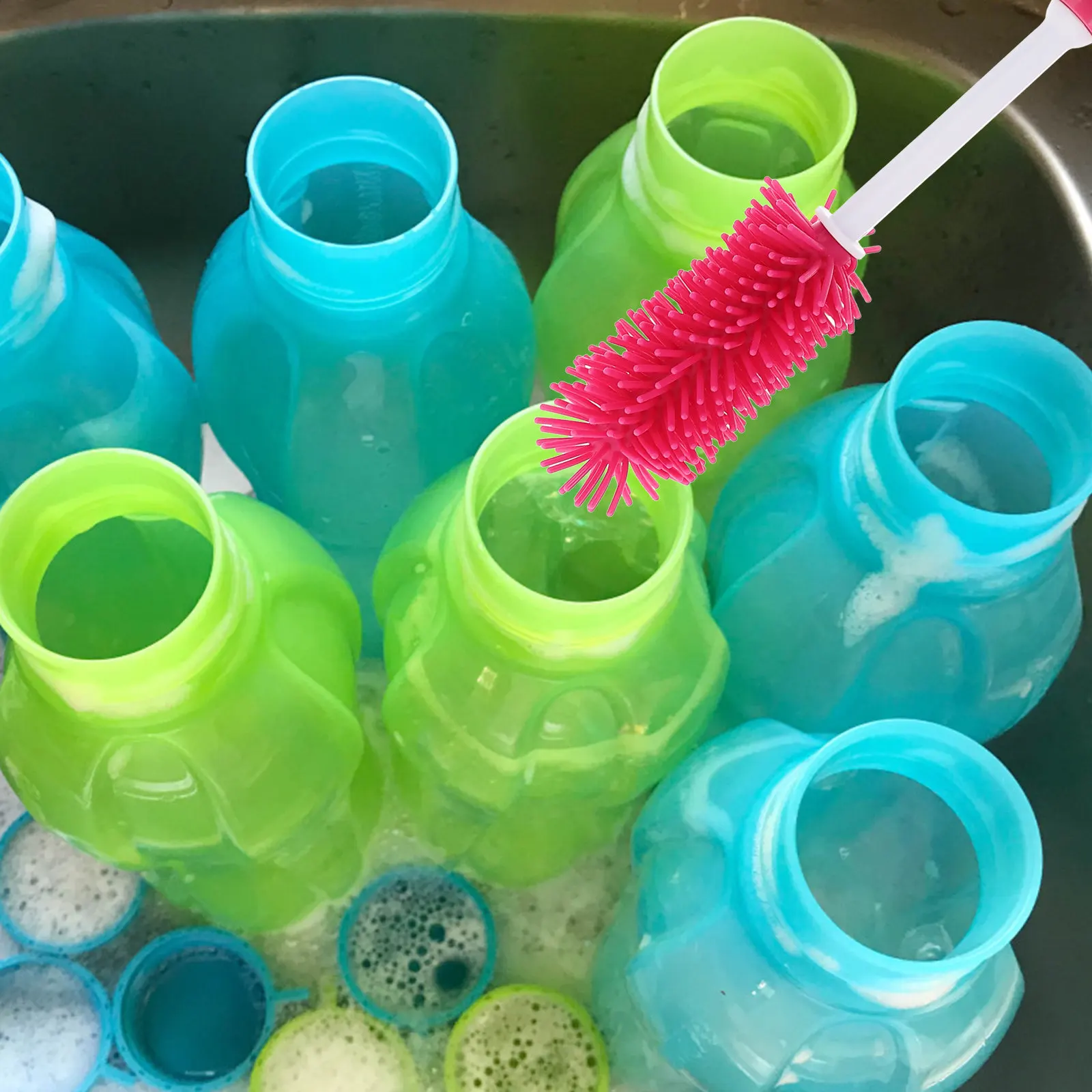 

1Pcs Silicone Baby Bottle Brush 360 Degree Rotating Cleaning Tool for Feeding Bottles Lightweight with Handle and Suction Cup