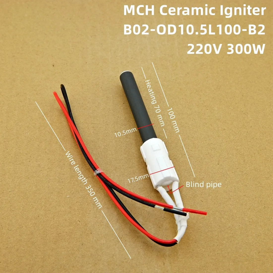 1PCS 220V Ceramic Igniter Ceramic Heating Tubespark plug for pellet stove10.5*6*100mm  300W pellet stove ignitor black