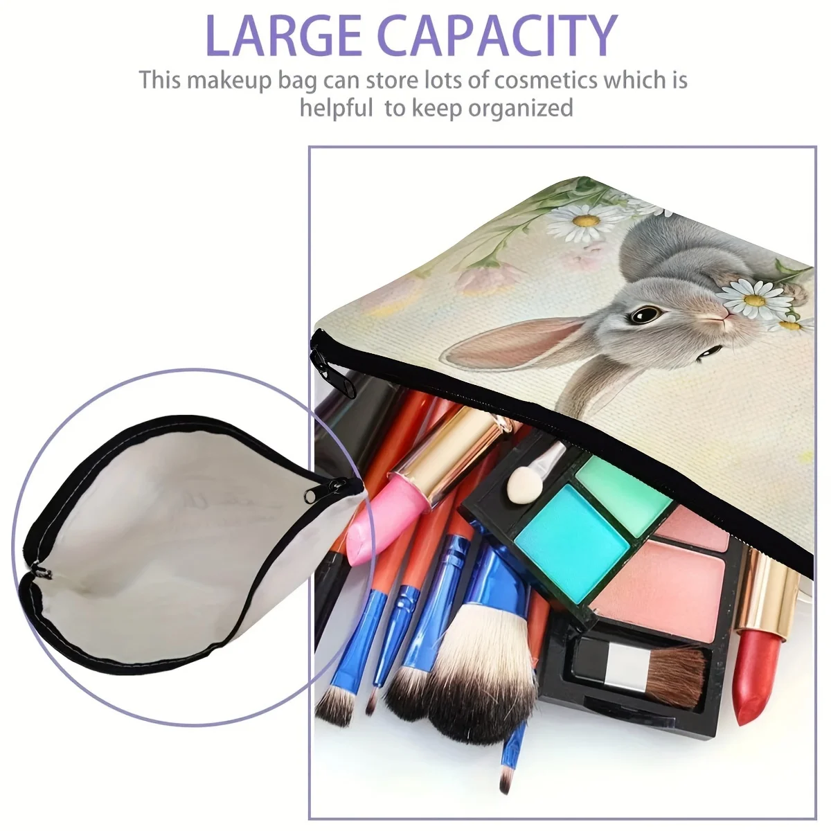 ウサギの化粧ポーチ - 女性用のかわいい多機能ジッパーポーチ、ジュエリー収納バッグ、旅行に最適なジッパー付き小型収納ポーチ