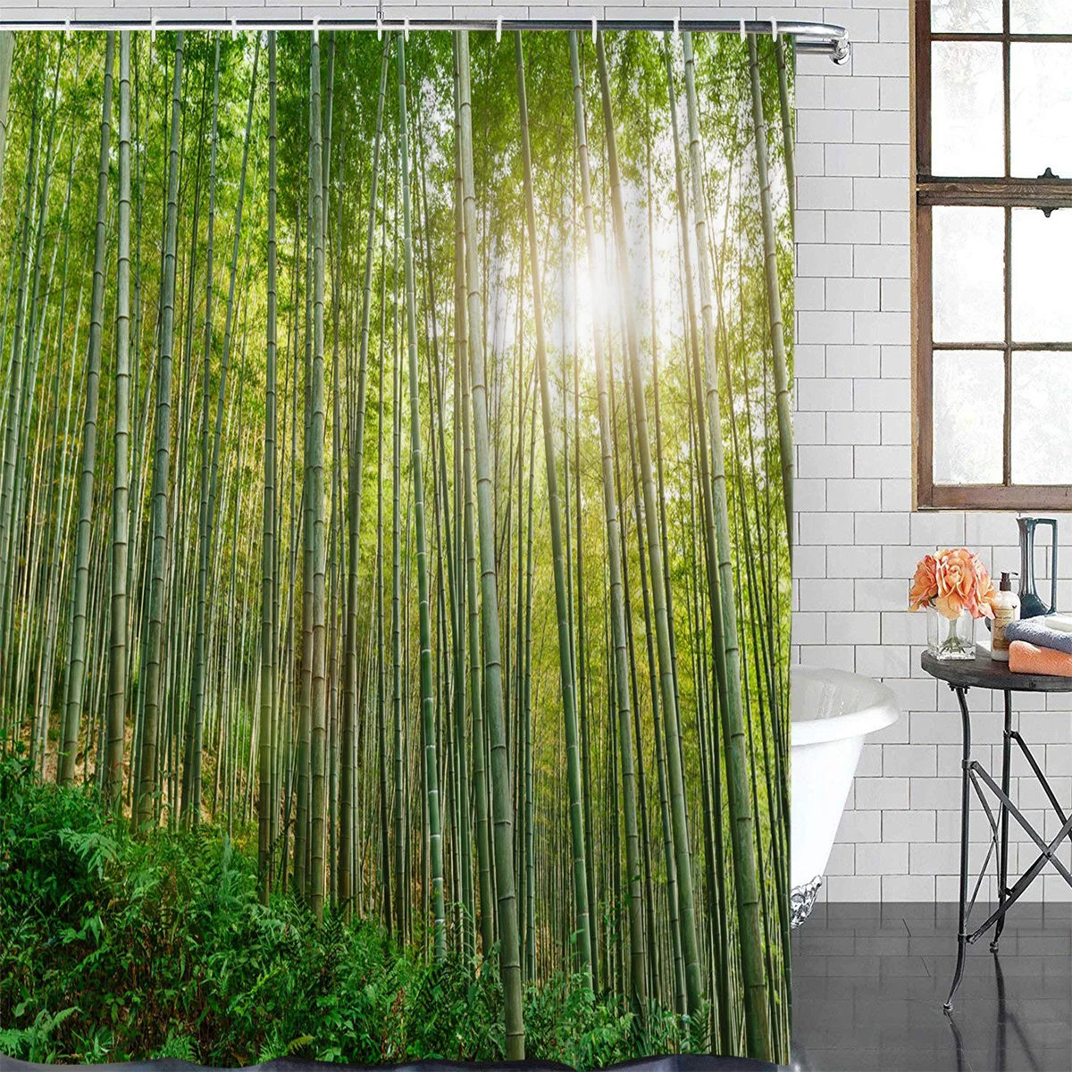 Green Bamboo Forest Sunlight Waterproof Bathroom Decoration Shower Curtain Printed Bathtub Curtains Bathroom Accessories