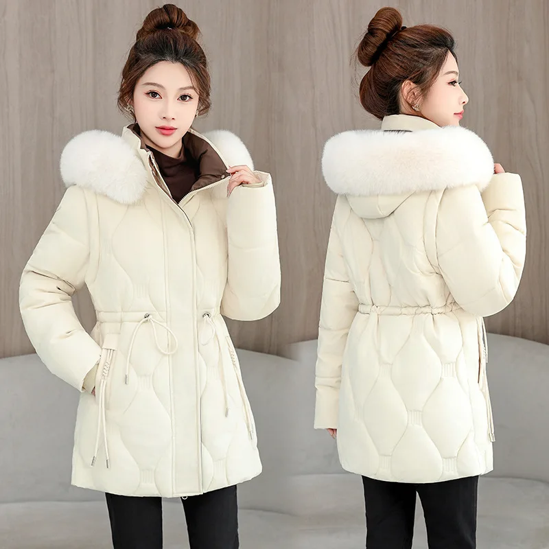 Removable Sleeve Cotton Clothes Women Mid Long Winter Jacket 2025New Fashion Waist Thicke Warm Cotton-padded Jacket Female Parka