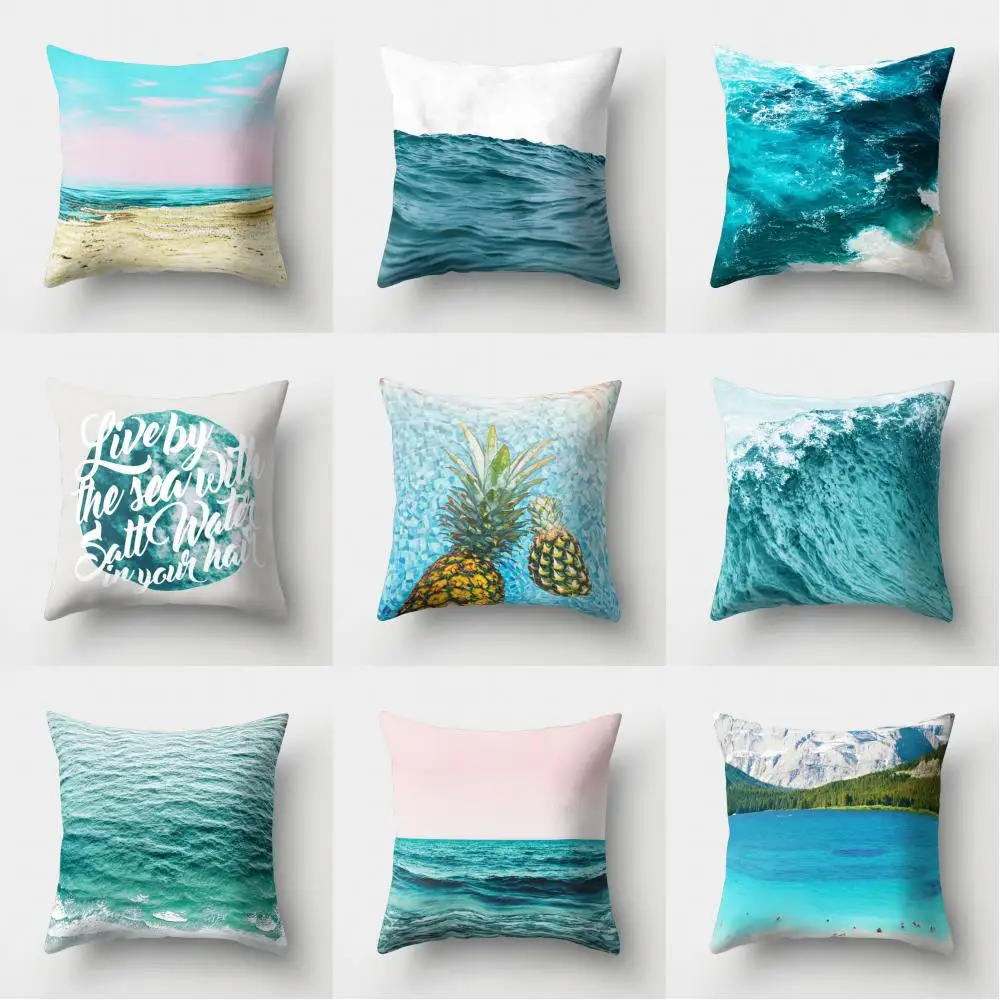 

Sea Waves Beach Pillowcase Office Cushion Creative Home Car Lumbar Cushion Cover Sea View Pillow Cover Pillow Case 45x45cm Seat