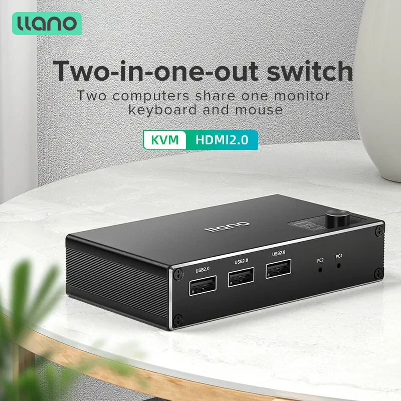 Llano HDMI 2.0 KVM 스플리터 화면 디스플레이 스위처, 2 in 1 출력 스위치, USB 어댑터 변환, 40K, 60Hz