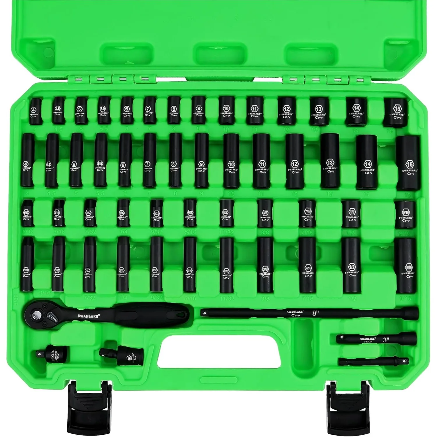 

56-Piece 1/4" Drive Impact Socket Set with Ratchet Handle, SAE and Metric Sizes, Cr-V Steel