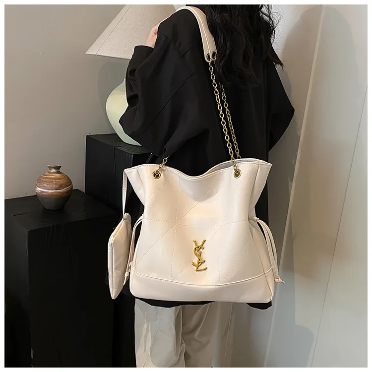 

2025 New Chain Trim Tote Bag - Large Capacity Womens Shoulder Bag, Retro Mother-Daughter Handbag with Detachable Strap