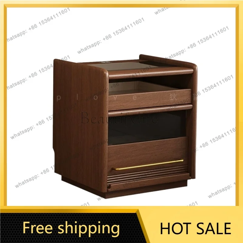 YJ All‑Solid‑Wood Compact Nightstand Small Storage Bedside Cabinet Organizer For Modern Home Bedroom
