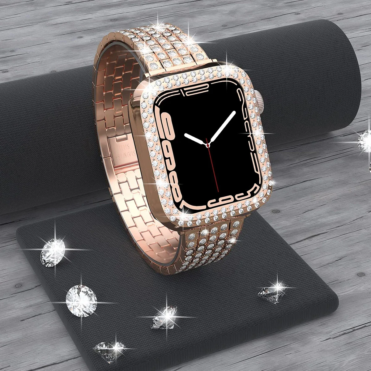 Bracelete de Metal Glitter para Apple Watch, Capa Protetora de Diamante, Band, Ultra, 49mm, 45mm, 41mm, 40mm, 44mm, 42mm, iWatch Series 9, 8, 7, 6, 5, 4, SE