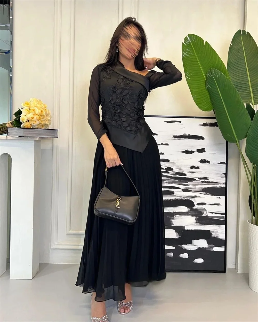 

Black Long Sleeves Lace Bespoke Occasion Gown Evening Dresses Pastrol Unisex Jersey Retro Dubai Saudi Arabic Prom Customized