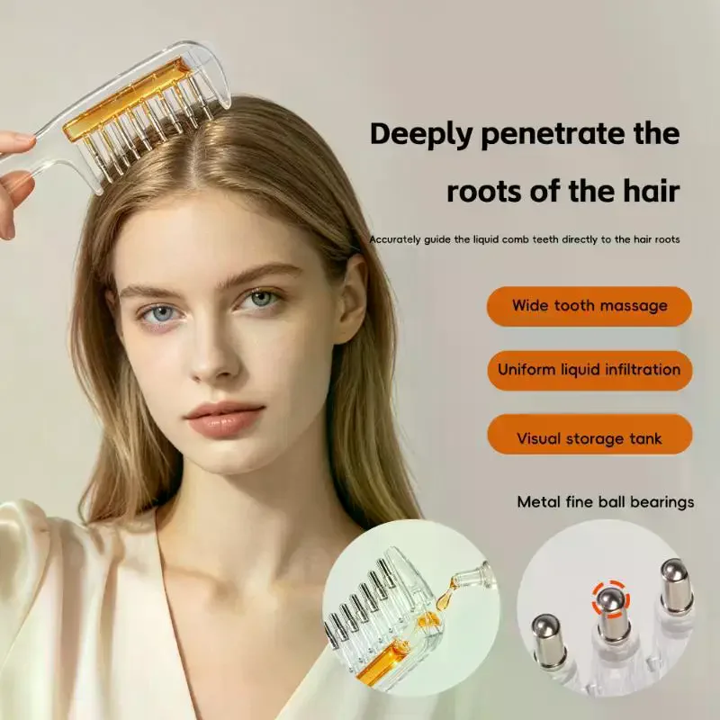 Unisex Transparent Essential Oil Applicator Massage Comb With Built-In Liquid Reservoir, Rolling Metal Teeth, Suitable For Women