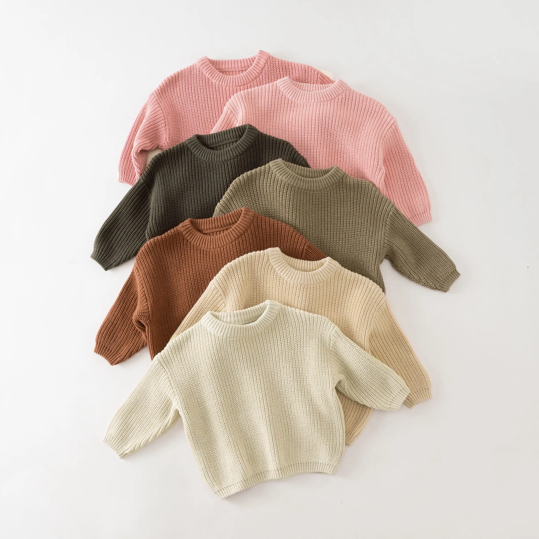 

2025 Autumn Winter Boys Girls Knit Sweater Soft Cozy Crewneck Kids Pullover Toddler 100% Cotton Baby Tops Clothes Casual Wear