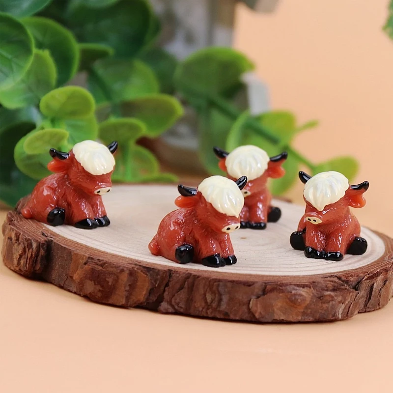 5/10Pcs Mini Resin Highland Cow Miniatures, Cute Animals Figurines for Micro Landscape Home Desk Ornament,  DIY Crafts Supplies