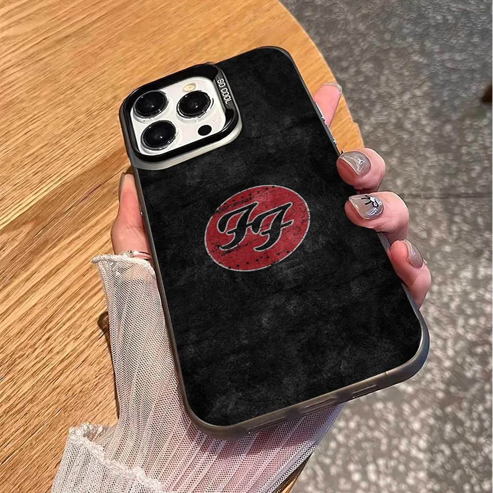 Bant F-FOO F-FIGHTERS telefon kılıfı için iPhone 16 12 13 14 15 Pro Max artı renk elektroliz gümüş IMD lazer kapak