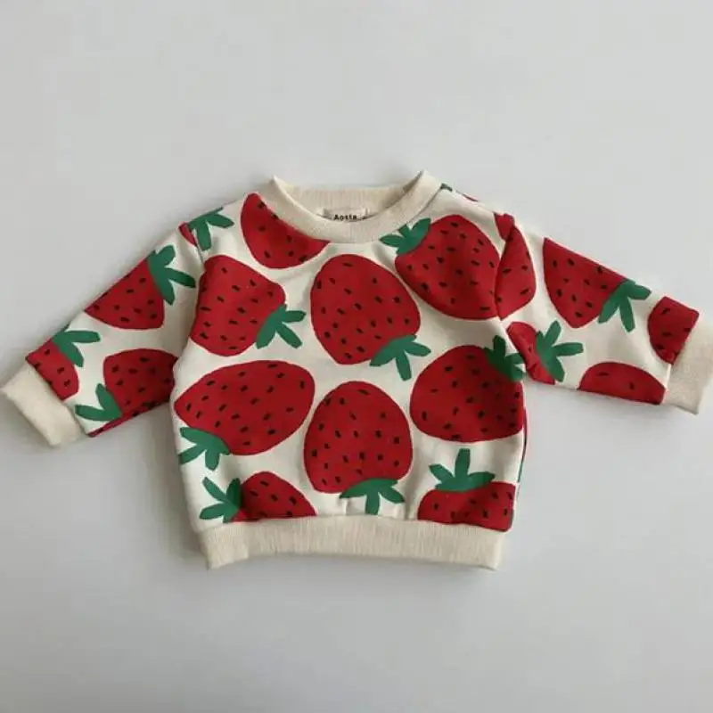 Autumn Winter Boy Girl Children Strawberries Long Sleeve Sweatshirt Kid Cotton Print Thick Warm Tops Baby Fashion Pullover Shirt