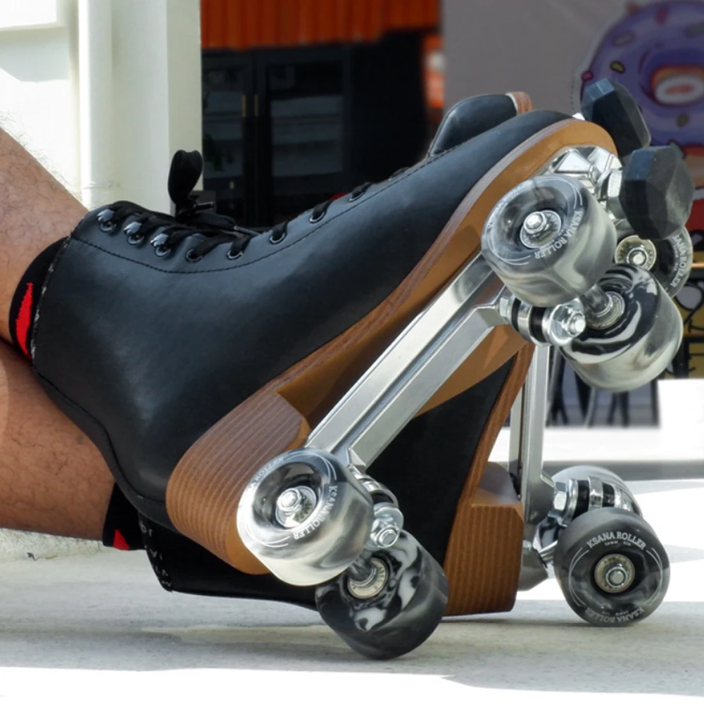 أسود رباعية الأسطوانة أحذية تزلج صف مزدوج 4 عجلات الزلاجات للنساء الرجال التزلج في الهواء الطلق التدريب الرياضي أحذية رياضية هدية حجم 38-44