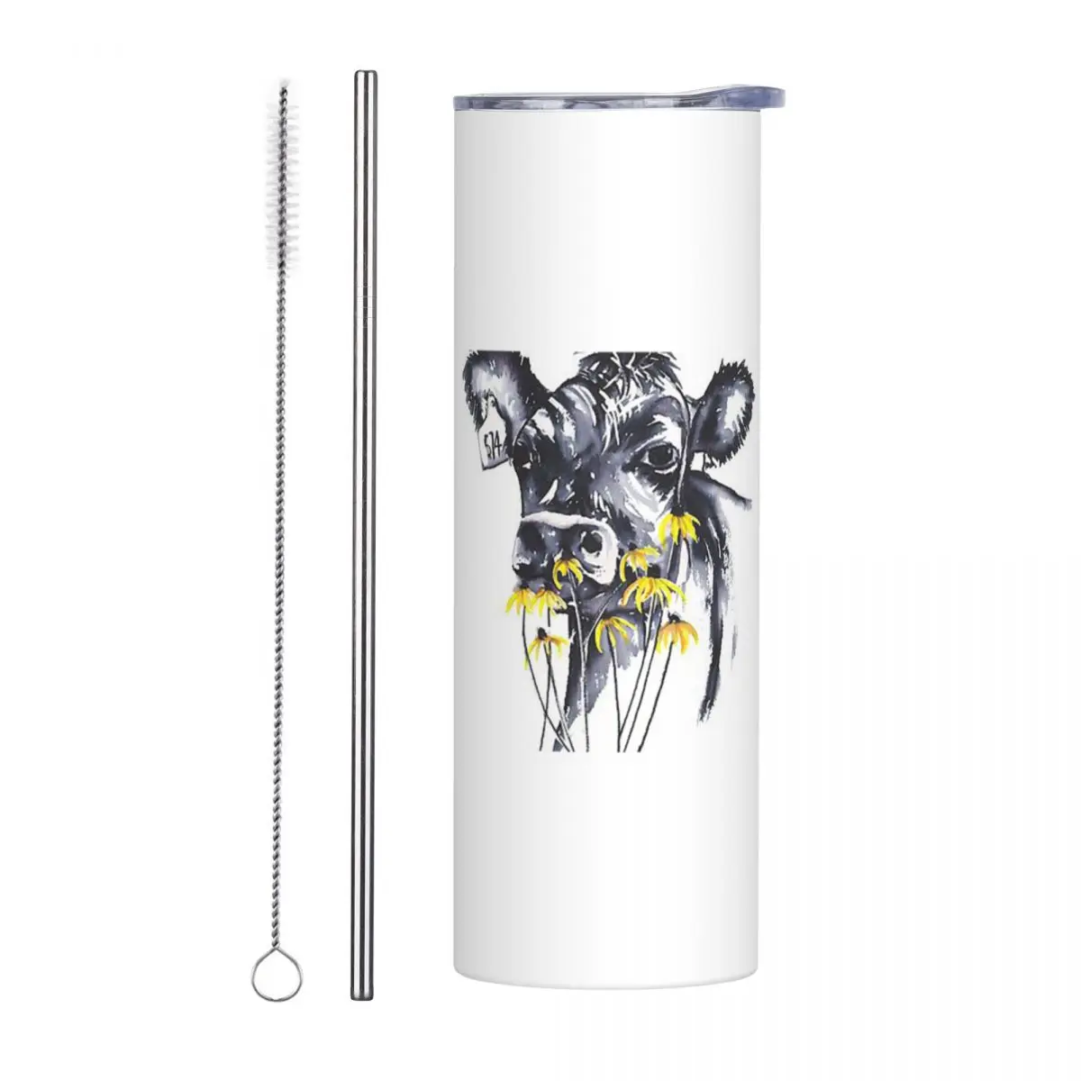 No Worries - Cow Painting Stainless Steel Tumbler Vacuum Insulated Mugs Thermal Cold Cups Straws With Lid 20oz
