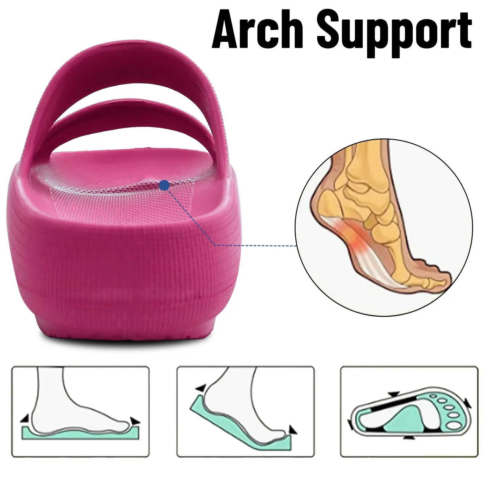 Bebealy Summer Arch Support Slide Sandals for Women Pillow Soft Cloud Slippers New Home Shower Slippers for Plantar Fasciitis