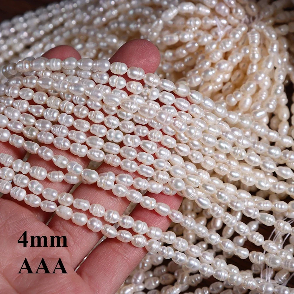 4mm 3A  Natural Freshwater White Rice Pearl  Isolated Loose Fine Bead Women Gift Jewelry Make DIY Necklace Bracelet Accessories