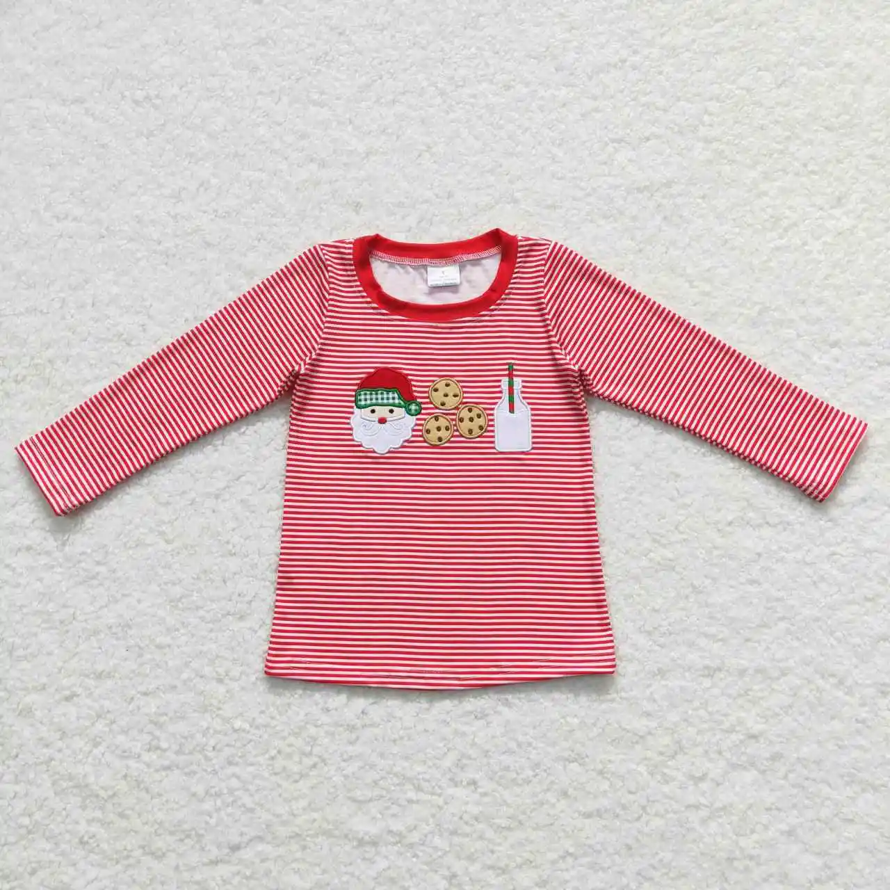 

New Arrival Girls' Autumn And Winter Long-Sleeved Christmas Tops With Pattern Embroidery Elements, Stripes And B right Colors