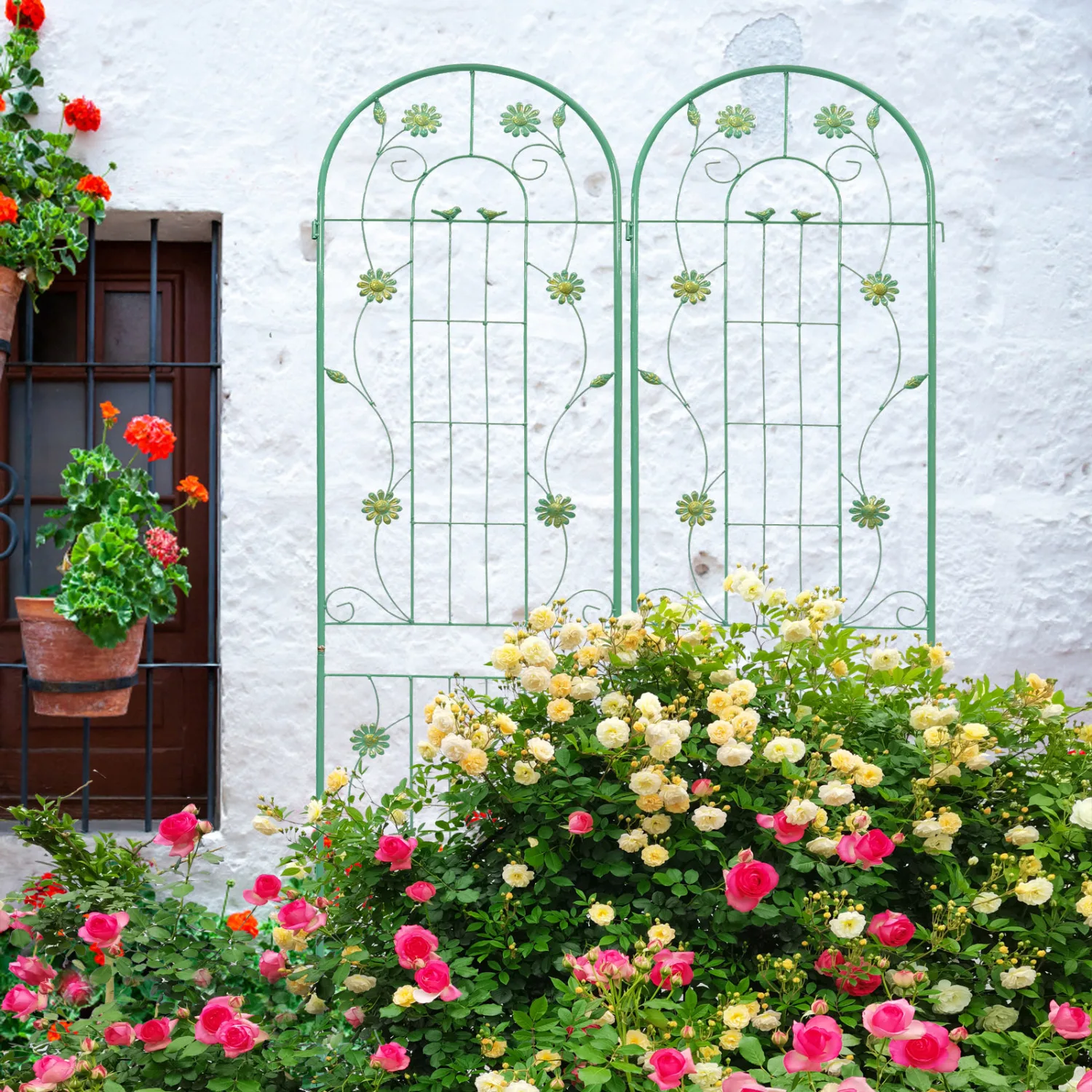 

2 Pack Metal Garden Trellis 86.7" x 19.7" Rustproof Climbing Plants Flower Support Green