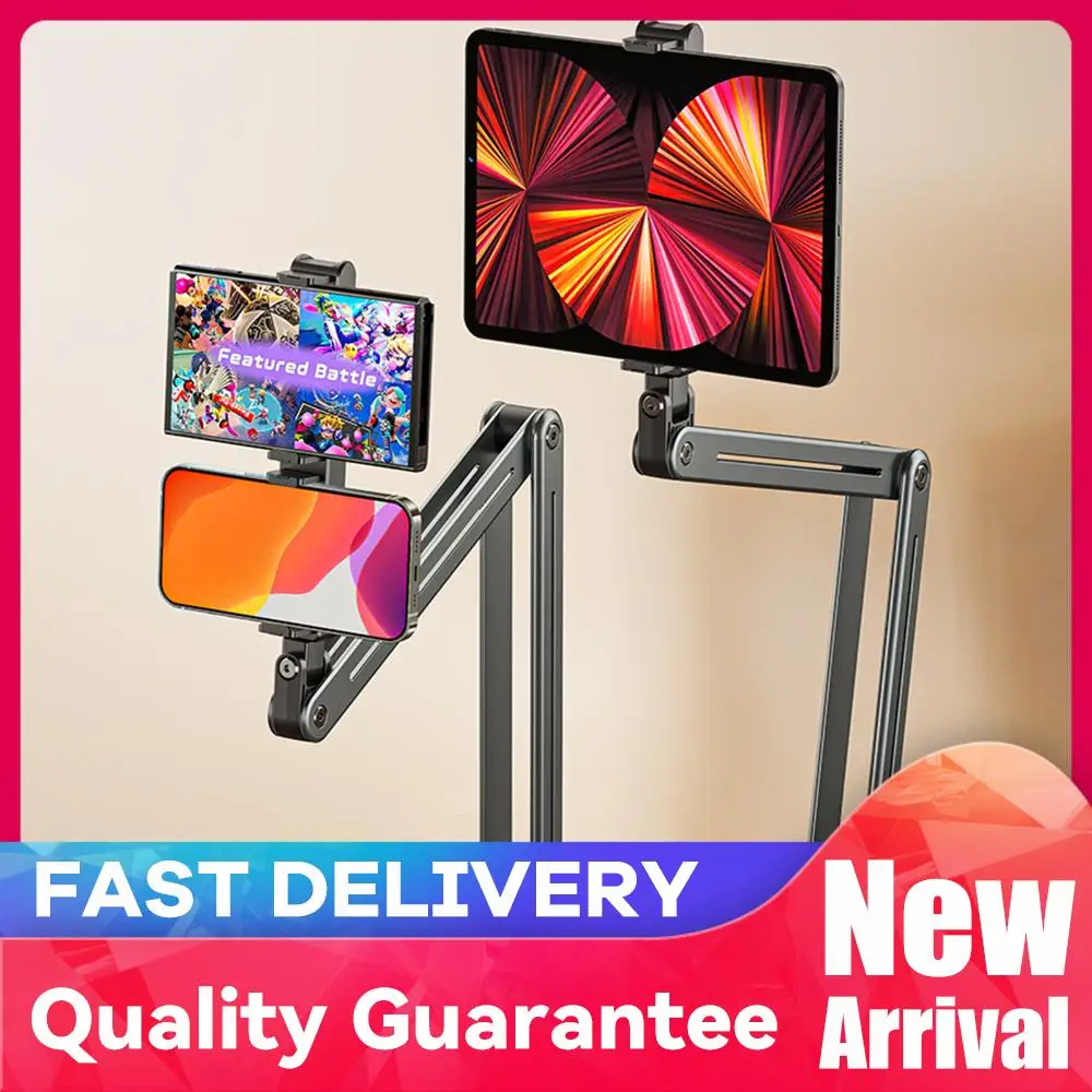 折りたたみ式ベッド-デスク用アームマウントタブレットホルダー360度回転-°-回転調整可能なアルミニウム合金タブレットスタンド-ipad-45-129インチデバイス用