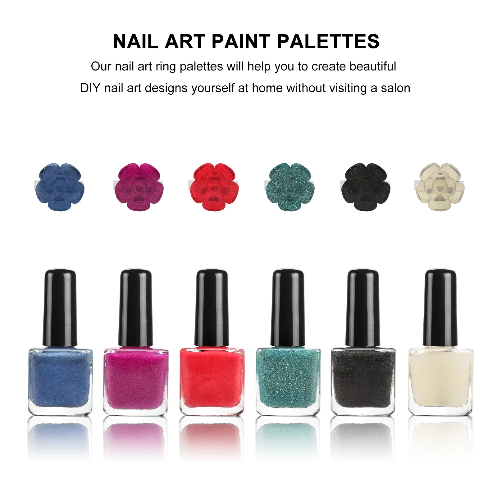 

100Pcs Mini Flower Nail Art Ring Palettes Portable Finger Wearable Holder for Pigments Lipsticks Foundation Blending Tools