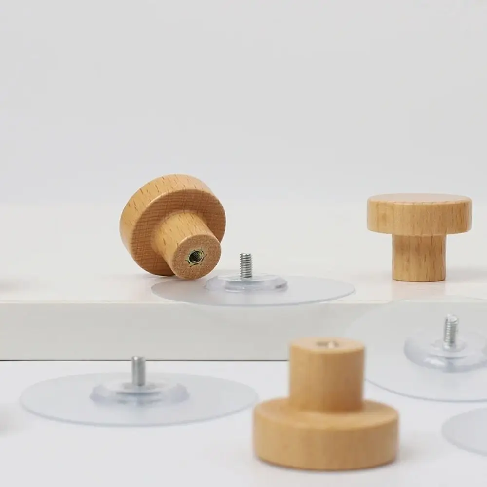 

10pcs Natural Wooden Material Wooden Suction Cup Hook Suction Cup Sticking Design Smooth Surface Round Wall Hook
