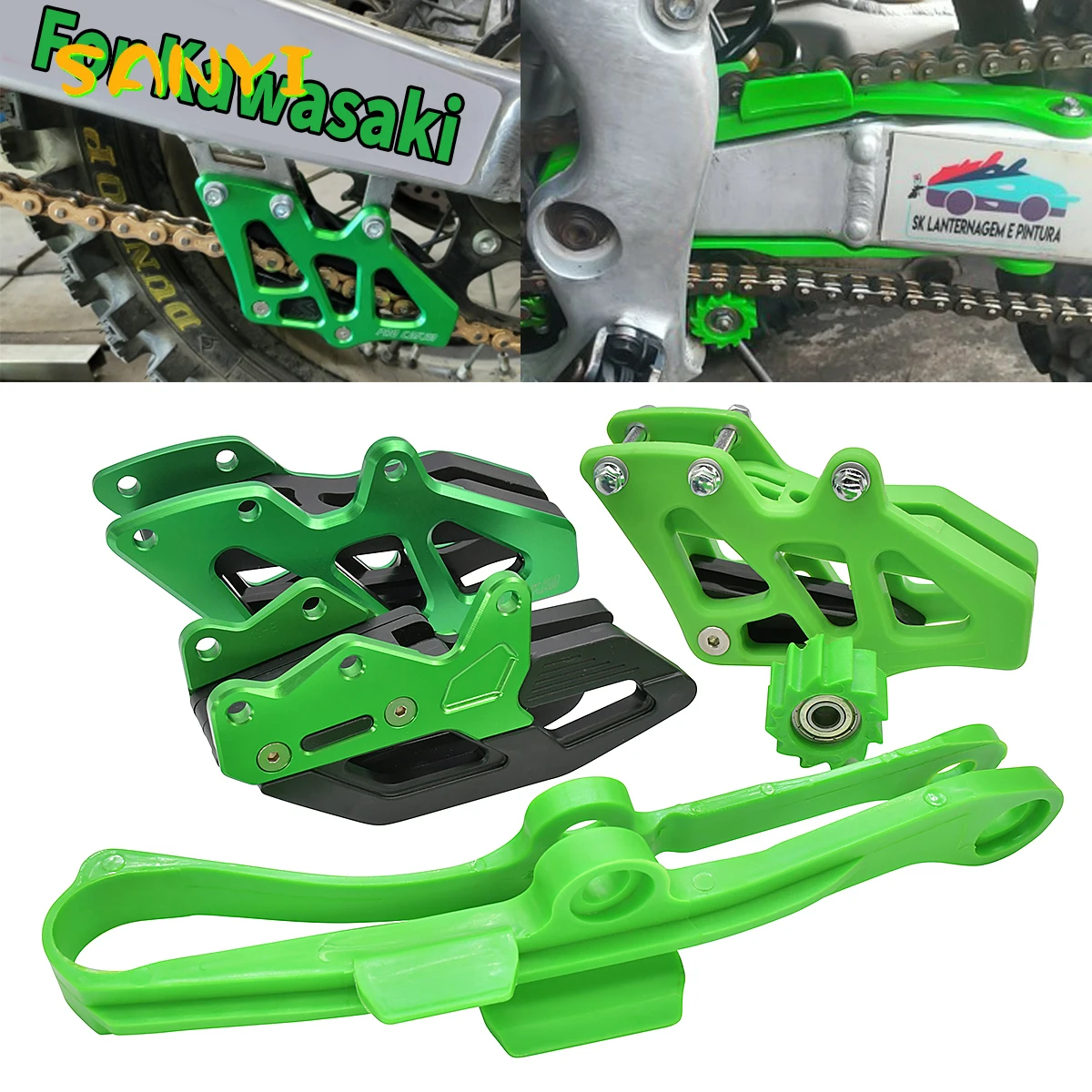 Motorcycle Chain Swingarm Chain Guide Slider Roller For KAWASAKI KX250F KX450F KX KXF KLX 250 450 Flat Fork Glue Sprocket Set