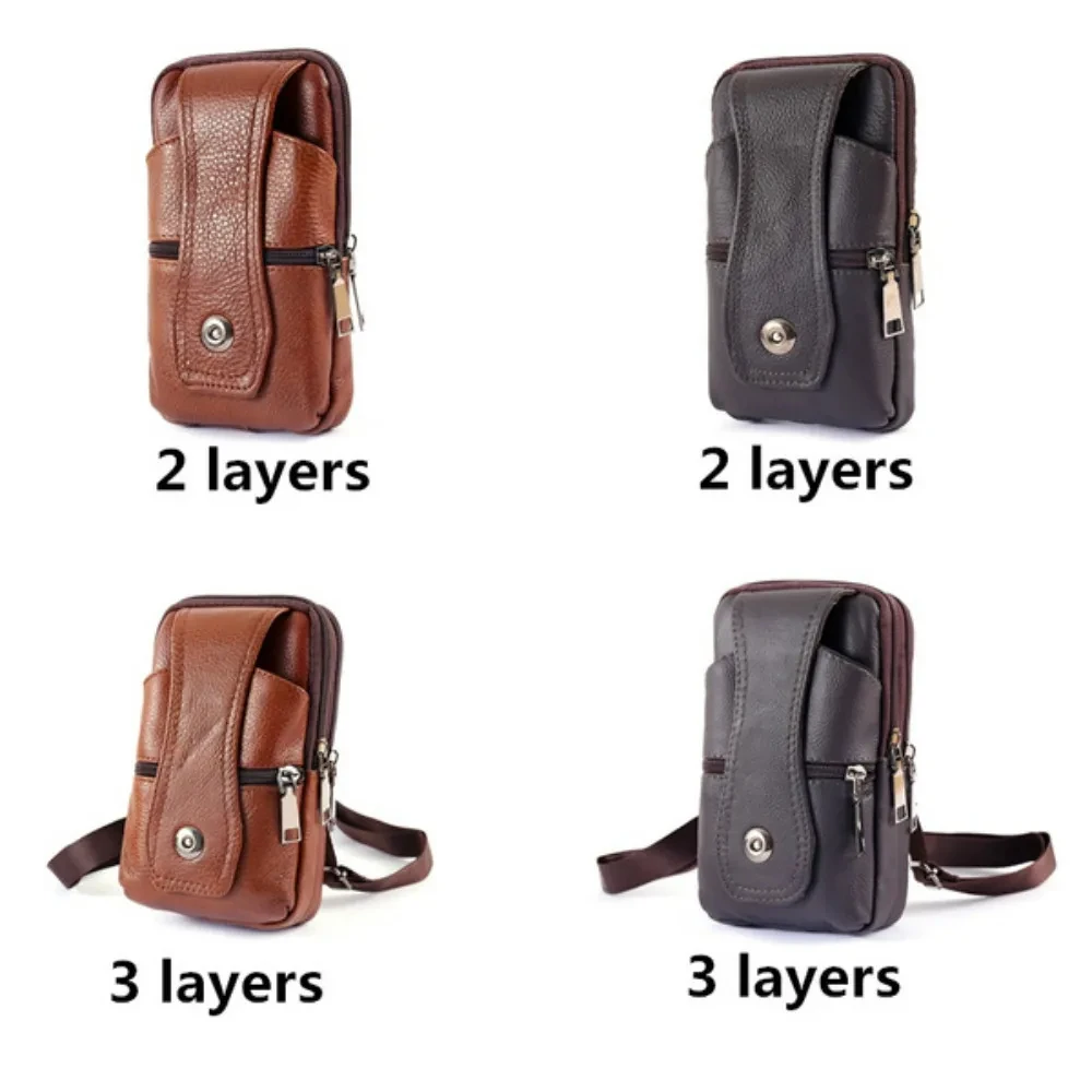 Fashion Leather Hip Bag For Men-Multifunctional Hip Bag Large Content Belt Bag Multi Layered Buckle Phone Bag