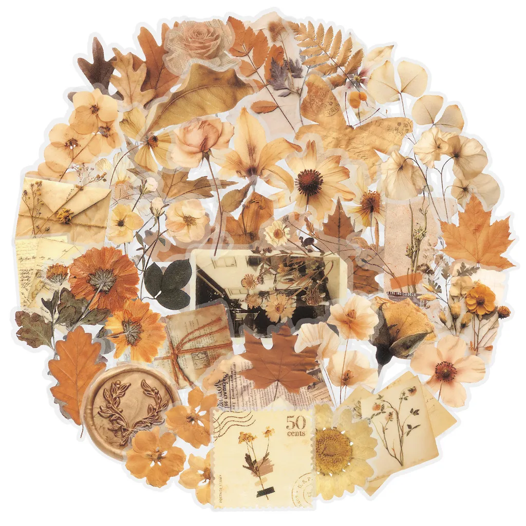 Preserved Foliage Floral Sticker Pack 50 Sheets, Transparent PET Dried Plant Graffiti Stickers for Planner Giajar Sticker Store