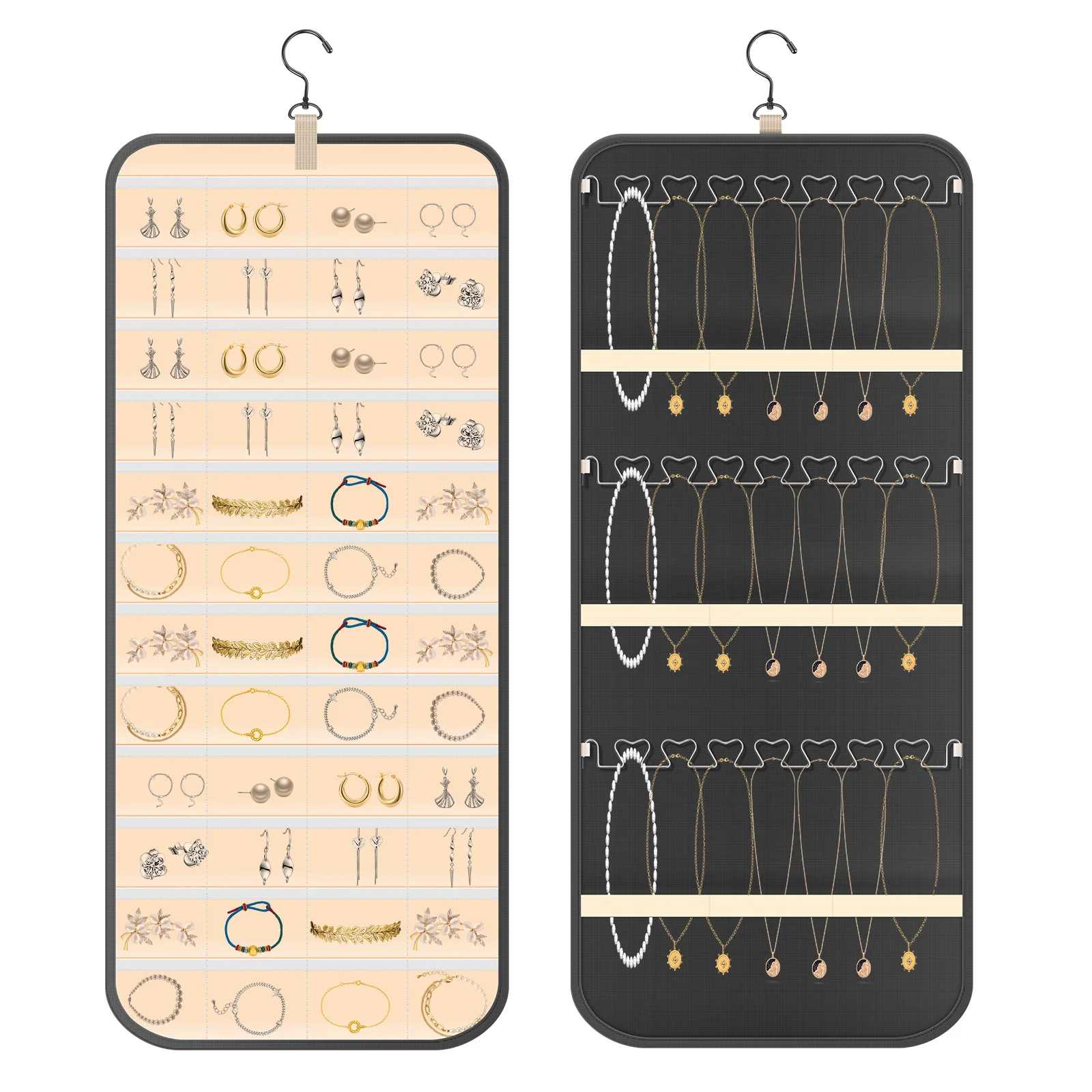 

Hanging Jewelry Organizer Earrings And Necklaces Door/Wall Hanger Bag Dual-sided Jewelry Ring Bracelet Pins Badge Storage Holder