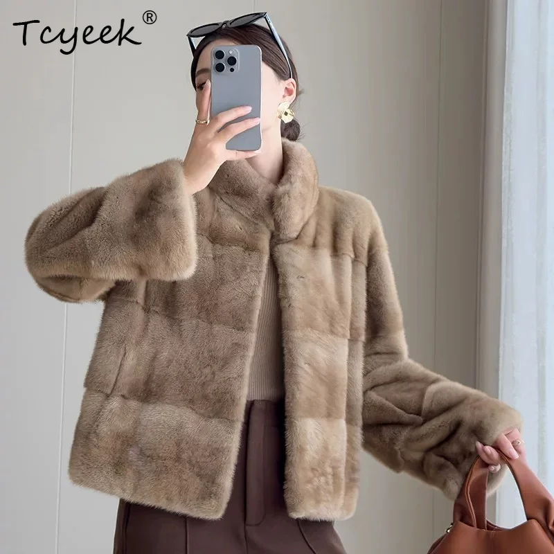 

Tcyeek Natural Mink Fur Coat Woman Clothes Stand Collar Winter Jacket Women Warm Luxury Whole Mink New in Coats Jaqueta Feminina