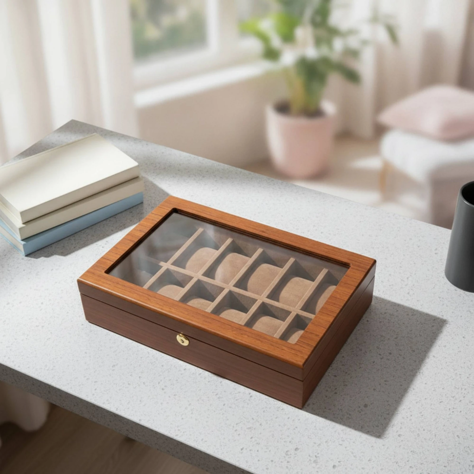 

Watch Storage Box with Glass Window Padded Watch Display Case with Glass Lid Transparent Long-Lasting for Men, Dresser