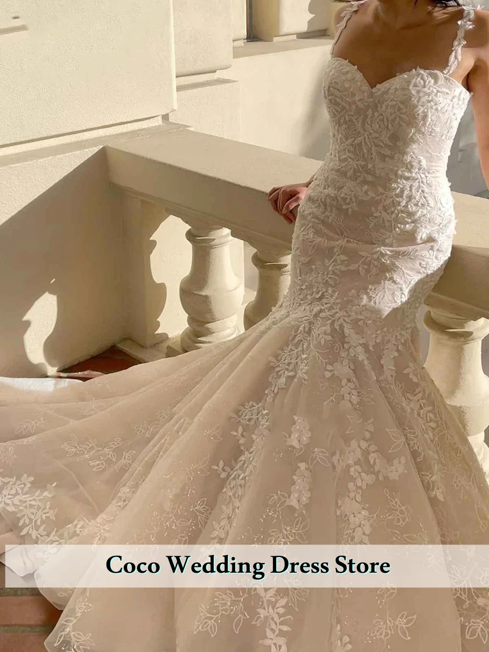 Personalizado requintado rendas apliques cintas sereia vestidos de casamento miçangas brilho renda vestido de noiva capela trem vestido de