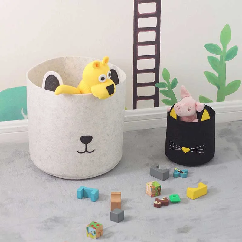 Nordic Cartoon Dog Cat Felt Storage Bin Storage Basket Children's Toy Storage Box Laundry Basket Bucket