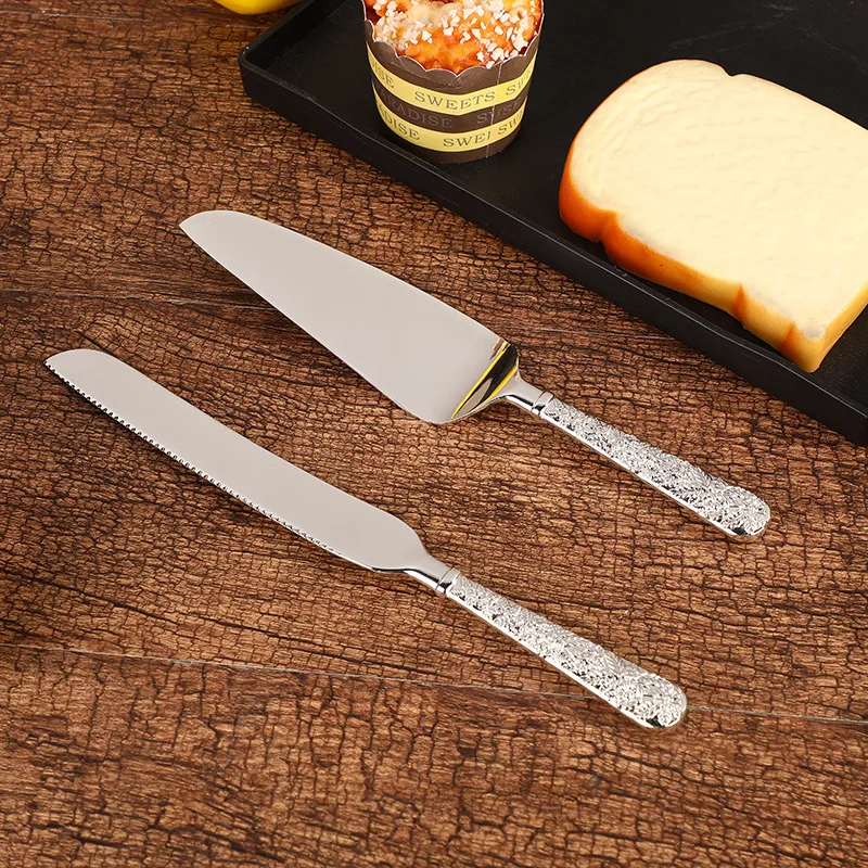 

1 Set Silver Cutlery Kirsite rose Cake Knife Long Handle Shovel Luxury Royal Cake Pizza Dessert Kitchen Tool Carving Tableware